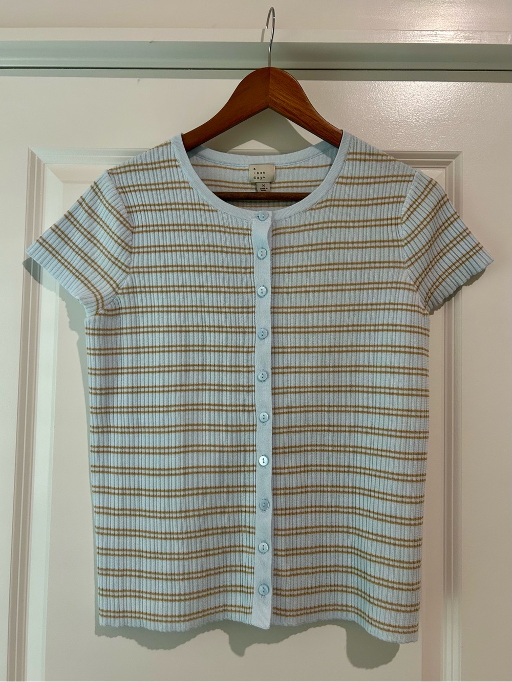 A New Day Light Blue Short Sleeve Button Front Top